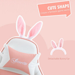Vinsetto Racing Style Gaming Chair With Footrest Removable Rabbit Ears, Pink - thumbnail 4
