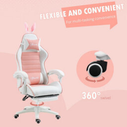 Vinsetto Racing Style Gaming Chair With Footrest Removable Rabbit Ears, Pink - thumbnail 7