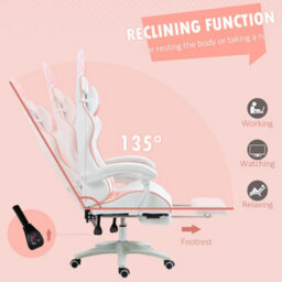 Vinsetto Racing Style Gaming Chair With Footrest Removable Rabbit Ears, Pink - thumbnail 6