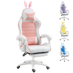 Vinsetto Racing Style Gaming Chair With Footrest Removable Rabbit Ears, Pink - thumbnail 2