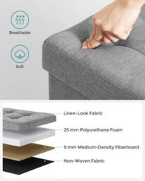 Songmics Versatile Bench With Storage, Plush Ottoman Featuring Lid, Designed For Hallway, Bedroom, Living Room, Light Grey - thumbnail 6