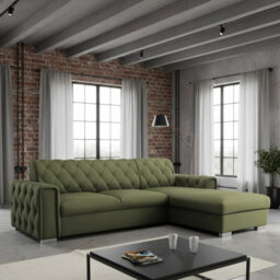 Roma Corner Sofa Bed With Storage For Living Room Polyurethane Foam Wave Springs Metal Legs Frame 267X85X185Cm Olive Right - thumbnail 1
