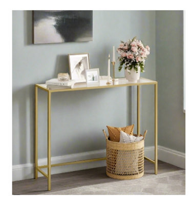 Modcraft Modern Golden Metal Console Table With Tempered Glass Top 100 X 35 X 80 Cm - image 1