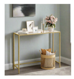Modcraft Modern Golden Metal Console Table With Tempered Glass Top 100 X 35 X 80 Cm - thumbnail 1