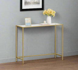 Modcraft Modern Golden Metal Console Table With Tempered Glass Top 100 X 35 X 80 Cm - thumbnail 4