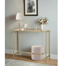 Modcraft Modern Golden Metal Console Table With Tempered Glass Top 100 X 35 X 80 Cm - thumbnail 3