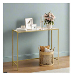 Modcraft Modern Golden Metal Console Table With Tempered Glass Top 100 X 35 X 80 Cm - thumbnail 2