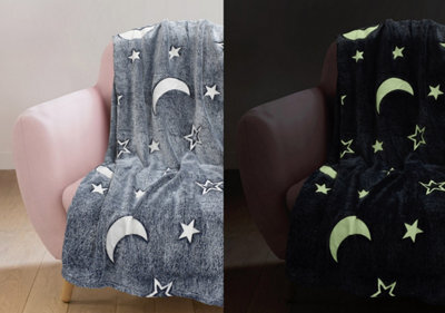 istyle mode Glow In The Dark Moon & Stars Design Fleece Blanket 100 X 150Cm