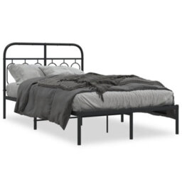 Berkfield Metal Bed Frame Without Mattress With Headboard Black 120X190Cm - thumbnail 2