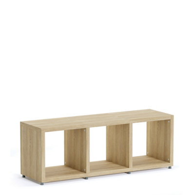 RB UK Boon 3 Cube Shelving Unit Eco-Friendly Bookcase Freestanding Heavy Duty Oak, Made In Austria (H)400mm (W)1100mm (D)330mm