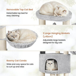 Yaheetech Multilevel Heavy-Duty Cat Tree With Thick Scratching Posts For Large Cats, Light Grey/beige - thumbnail 4