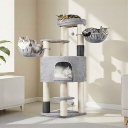 Yaheetech Multilevel Heavy-Duty Cat Tree With Thick Scratching Posts For Large Cats, Light Grey/beige