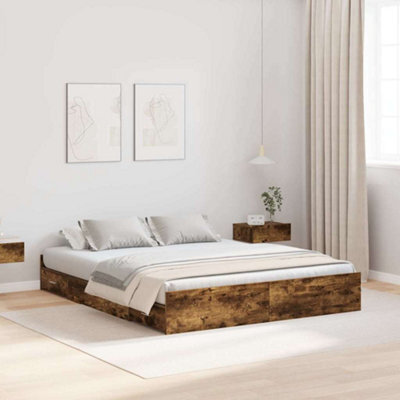 Berkfield Storage Bed Frame Smoked Oak 140 X 190 Cm Engineered Wood - image 1
