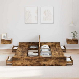 Berkfield Storage Bed Frame Smoked Oak 140 X 190 Cm Engineered Wood - thumbnail 4