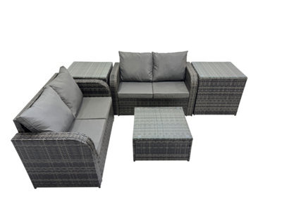 Fimous Rattan Garden Outdoor Furniture Set Love Sofa Square Coffee Table Set With 2 Side Tables Dark Grey Mixed - image 1