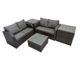 Fimous Rattan Garden Outdoor Furniture Set Love Sofa Square Coffee Table Set With 2 Side Tables Dark Grey Mixed - thumbnail 2