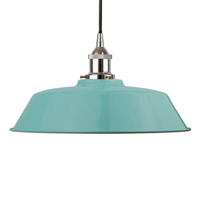 Duck Egg Blue Chancery Painted Dome Pendant Light With Nickel Lamp Holder And Black Round Cable - Se Home - image 1