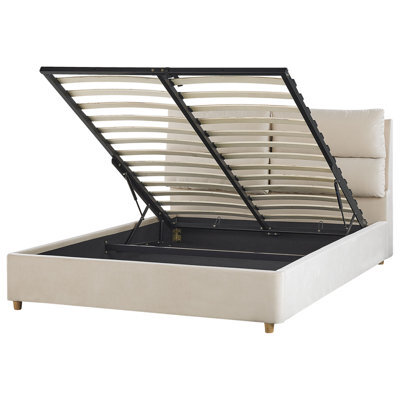 Beliani Ottoman Bed Velvet Batilly 140 X 200 Cm (Eu Double) Light Beige - image 1