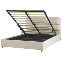 Beliani Ottoman Bed Velvet Batilly 140 X 200 Cm (Eu Double) Light Beige - thumbnail 1