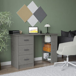 Grey Computer Desk Office Makeup Vanity Dressing Table Bedroom Drawers Shelves - thumbnail 3
