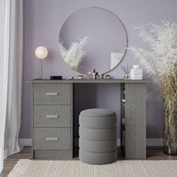 Grey Computer Desk Office Makeup Vanity Dressing Table Bedroom Drawers Shelves - thumbnail 6