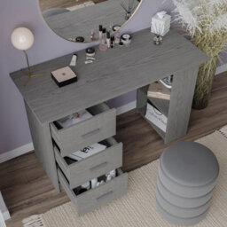 Grey Computer Desk Office Makeup Vanity Dressing Table Bedroom Drawers Shelves - thumbnail 5