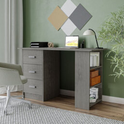 Grey Computer Desk Office Makeup Vanity Dressing Table Bedroom Drawers Shelves - thumbnail 4