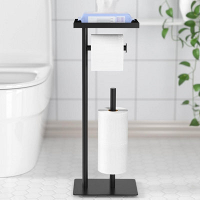 Billtix Free-Standing Toilet Roll Holder With Top Storage Shelf, Black Toilet Paper Holder Stand,floor Standing Toilet Roll Holder - image 1