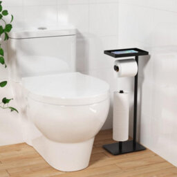 Billtix Free-Standing Toilet Roll Holder With Top Storage Shelf, Black Toilet Paper Holder Stand,floor Standing Toilet Roll Holder - thumbnail 6