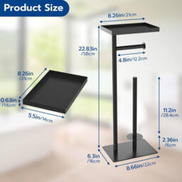 Billtix Free-Standing Toilet Roll Holder With Top Storage Shelf, Black Toilet Paper Holder Stand,floor Standing Toilet Roll Holder - thumbnail 2
