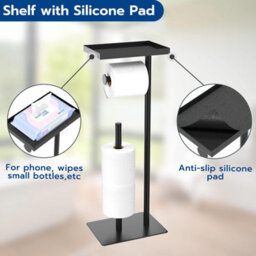 Billtix Free-Standing Toilet Roll Holder With Top Storage Shelf, Black Toilet Paper Holder Stand,floor Standing Toilet Roll Holder - thumbnail 3