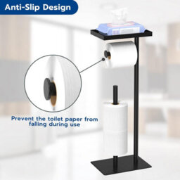 Billtix Free-Standing Toilet Roll Holder With Top Storage Shelf, Black Toilet Paper Holder Stand,floor Standing Toilet Roll Holder - thumbnail 4