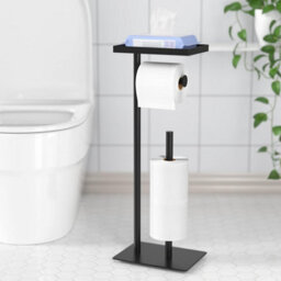 Billtix Free-Standing Toilet Roll Holder With Top Storage Shelf, Black Toilet Paper Holder Stand,floor Standing Toilet Roll Holder - thumbnail 5
