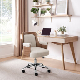 Furniturebox Uk Hoomz Cream Fabric And Wood Office Chair - thumbnail 1