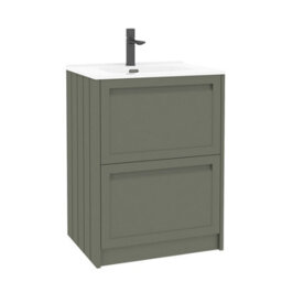 Royal Bathrooms Elmore 600mm Traditional Floor Standing 2 Drawer Bathroom Vanity Unit With Ceramic Basin Sink - Matt Green - thumbnail 6