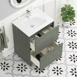 Royal Bathrooms Elmore 600mm Traditional Floor Standing 2 Drawer Bathroom Vanity Unit With Ceramic Basin Sink - Matt Green - thumbnail 5