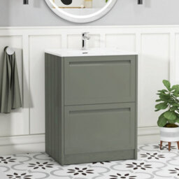Royal Bathrooms Elmore 600mm Traditional Floor Standing 2 Drawer Bathroom Vanity Unit With Ceramic Basin Sink - Matt Green