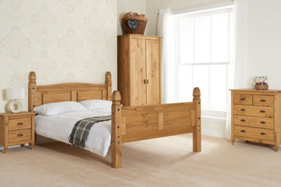 Save On Goods UK 5Ft King Size Antique Waxed Pine,mexican,solid Strong Pine Wood Bed Frame High Foot End, Solid Panel - image 1