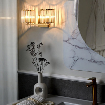Beliani Wall Lamp - Gold Gloss Iron Base With Glass Crystal Shade, Geometric Modern Wall Light, W35 X D17 X H15Cm - image 1