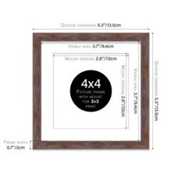 "4X4"" Walnut Picture Frame - 4X4"" Square Frame With 3X3"" Mount For 4X4""/3X3"" Pictures Moderrn Style Thin Edge, 1 Pack" - thumbnail 2