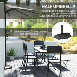 Outsunny 2.7M Metal Frame Garden Furniture Parasol Half Round Umbrella Grey - thumbnail 5