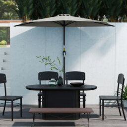 Outsunny 2.7M Metal Frame Garden Furniture Parasol Half Round Umbrella Grey - thumbnail 8
