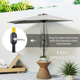 Outsunny 2.7M Metal Frame Garden Furniture Parasol Half Round Umbrella Grey - thumbnail 4
