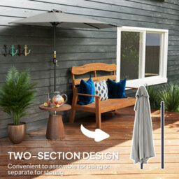 Outsunny 2.7M Metal Frame Garden Furniture Parasol Half Round Umbrella Grey - thumbnail 7