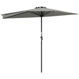 Outsunny 2.7M Metal Frame Garden Furniture Parasol Half Round Umbrella Grey - thumbnail 2