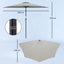 Outsunny 2.7M Metal Frame Garden Furniture Parasol Half Round Umbrella Grey - thumbnail 3
