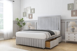 "Sloomy Boston Chrome Silver Naples Divan Bed Set 2 Drawers Left Side - 26"" Strutted 12"" Footboard 2'6 Small Single" - thumbnail 3