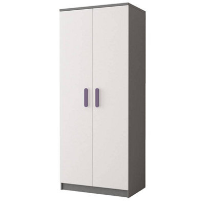 Arte Smyk Ii 06 White Front Grey Carcass Hinged Wardrobe 800mm H1930mm D500mm With Delicate Heather Handles - image 1