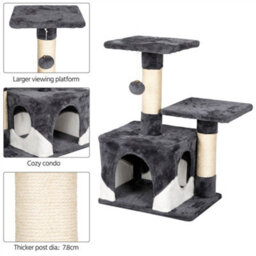 Yaheetech Dark Grey/white 69Cm Cat Tree Tower With Condo & Perches & Scratching Posts Cat Activity Center For Kittens - thumbnail 4