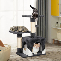 Yaheetech Dark Grey/white 69Cm Cat Tree Tower With Condo & Perches & Scratching Posts Cat Activity Center For Kittens